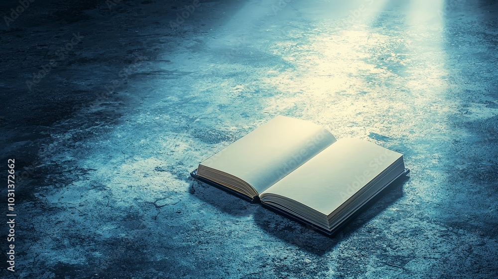 Poster open book illuminated by soft light on a textured surface