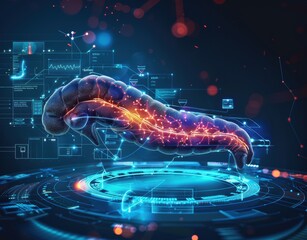 Pancreas testing results on digital interface in laboratory or surgical background, innovative technology in science and medicine concept. medical technology