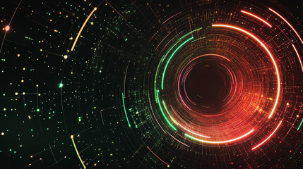 Obraz premium Abstract black background with Colorful circle lines. Digital future technology . Abstract business connection of lines from nodes innovation of communication in the network.