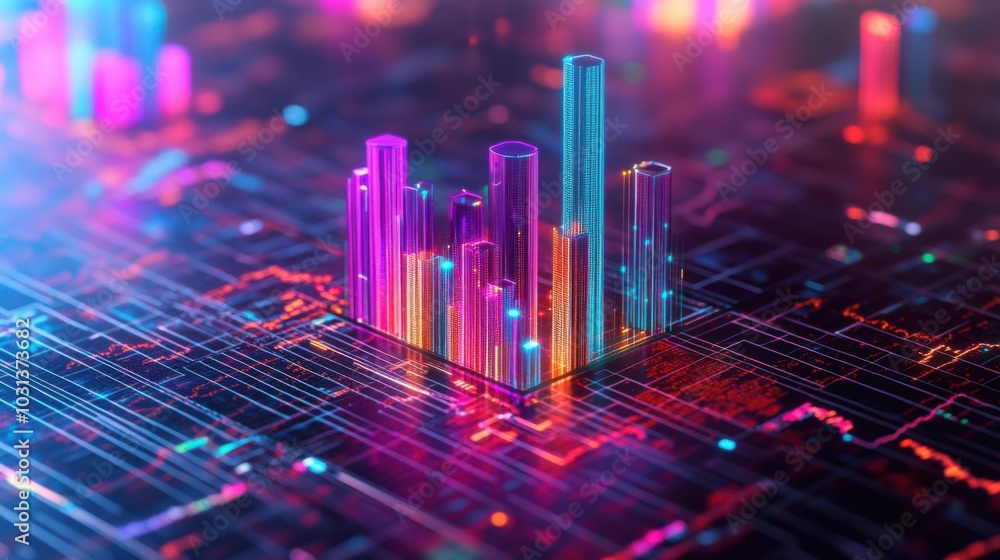 Poster colorful abstract data visualization with digital elements