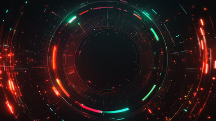 Fototapeta premium Abstract black background with Colorful circle lines. Digital future technology . Abstract business connection of lines from nodes innovation of communication in the network.