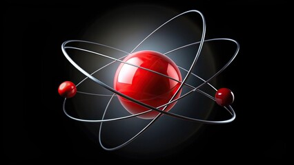 Atomic sphere with red orbiting electron highlighting physics principle on black background