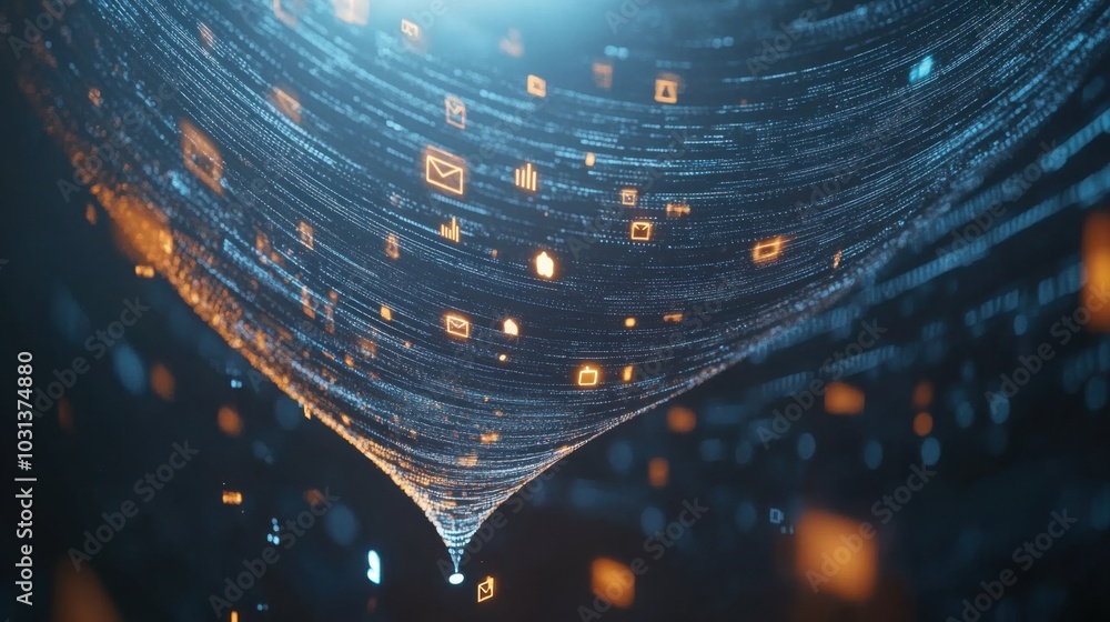Poster abstract digital connection with data flowing downwards