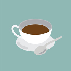 Hot coffee cup with spoon icon. Vector illustration.