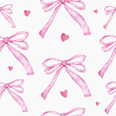 Watercolor ribbon bow seamless pattern with love element