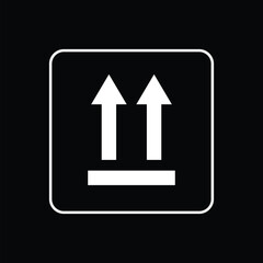 Two side up arrows symbol warning sign. Packaging symbol sticker for package box delivery warning. Vector illustration.