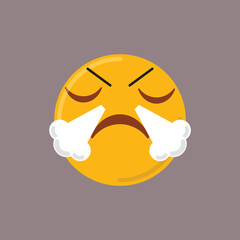 Steam puffs from nose emoji. Angry huffing emoticon. Vector illustration. 