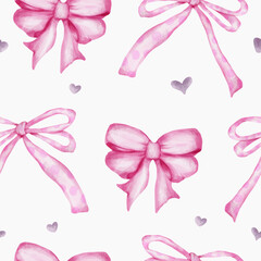 Watercolor ribbon bow seamless pattern with love element