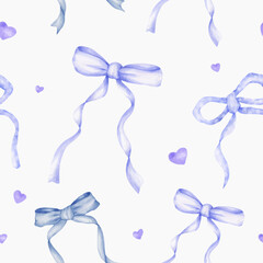 Watercolor ribbon bow seamless pattern with love element