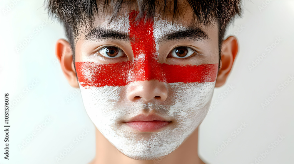 Wall mural a young person with face paint depicting the england flag.