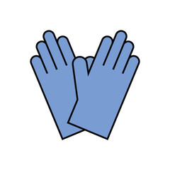 Latex hand gloves icon. Protective blue gloves. Latex gloves as a symbol of protection against viruses and bacteria. Vector illustration isolated on white background. 