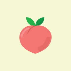 Fresh peach fruit with leaves icon. Vector illustration.