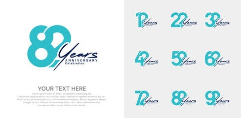 Anniversary logo set vector design, blue and black color for celebration event