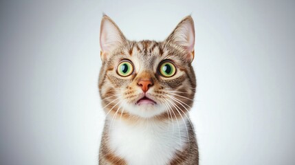 Obraz premium Playful Tabby Cat with Perked Ears - Dynamic Front View