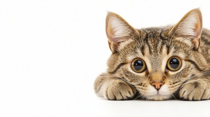 Obraz premium Playful Tabby Cat with Perked Ears - Dynamic Front View