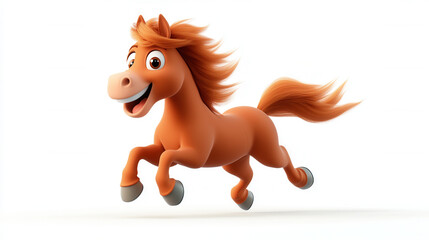 Joyful cartoon style horse galloping with excitement, showcasing its vibrant orange color and playful expression. This animated character embodies happiness and energy