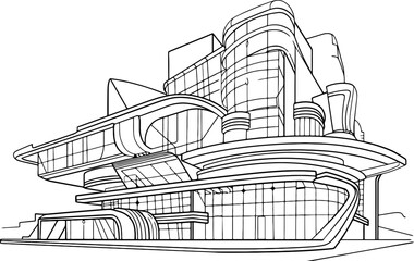 Futuristic building sketch drawing