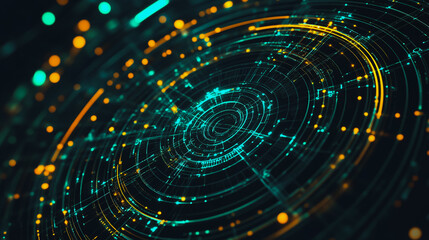 Obraz premium Abstract black background with Colorful circle lines. Digital future technology . Abstract business connection of lines from nodes innovation of communication in the network.