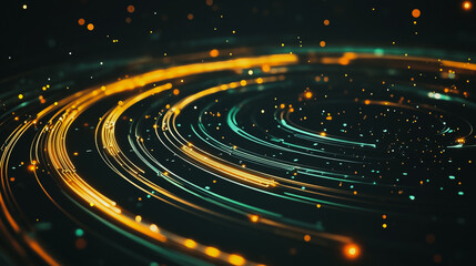 Obraz premium Abstract black background with Colorful circle lines. Digital future technology . Abstract business connection of lines from nodes innovation of communication in the network.