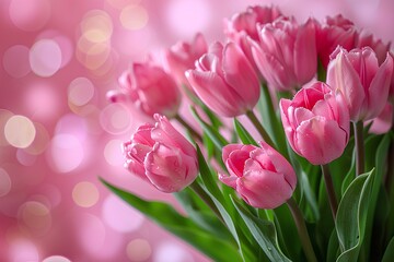 Fototapeta premium A bunch of pink tulips are in a vase