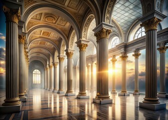 Fototapeta premium Elegant Double Exposure of an Empty Room with Columns and Archway for Interior Design Inspiration