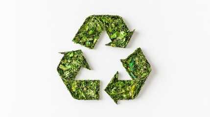 Eco-friendly recycling symbol made from green plants and leaves