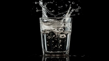Splashing Water in a Glass on Black Background