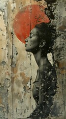 Woman in Red Circle Grunge Art Portrait