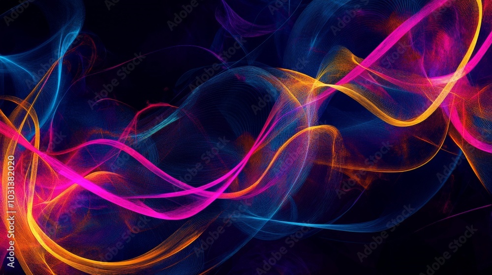 Poster a digital art composition featuring abstract lines and swirls, arranged in a harmonious flow with vi