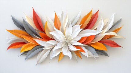 Fototapeta premium Colorful floral paper design, white isolated background.