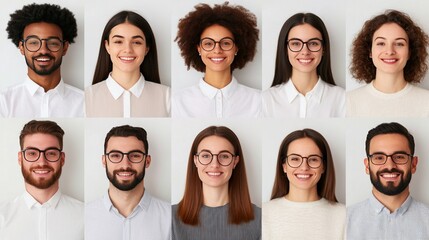 Diverse group of happy individuals smiling together in casual portraits highlighting unity and community spirit