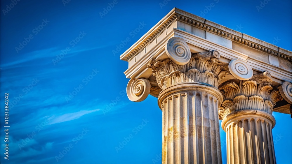 Poster Elegant Greek Column with Clear Sky, Perfect for Background Use in Architecture and History Related Projects