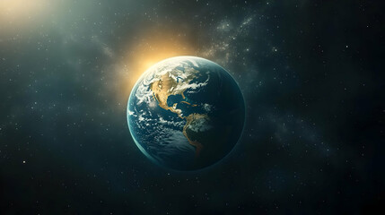 Fototapeta premium A stunning view of Earth from space with a glowing sunrise.