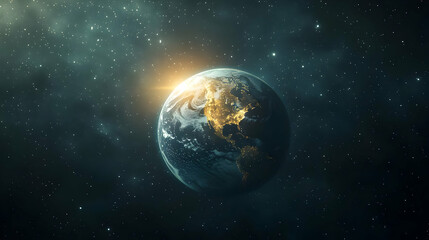 Obraz premium Stunning view of Earth from space, illuminated by sunlight.