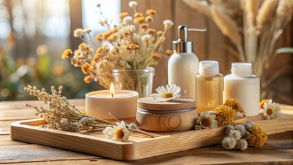 Elegant Natural Skincare Product Display in Minimalist Style for Advertising