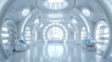 Obraz premium Fantastic White room or scientific laboratory. Science elements and innovation background