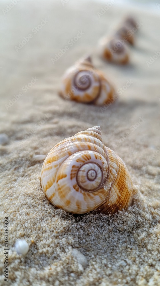 Aufkleber intricate seashell patterns, small seashells showcase delicate spirals and textures, gently nestled 