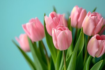 Naklejka premium A bunch of pink tulips are in a vase