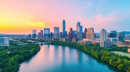 Naklejka premium city skyline at dusk