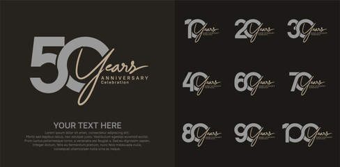 Anniversary logo set vector design, gray and brown color for celebration event