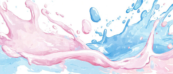 Fototapeta premium Colorful splashes of pink and blue water on a white isolate background.