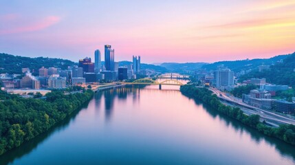Naklejka premium city skyline at dusk