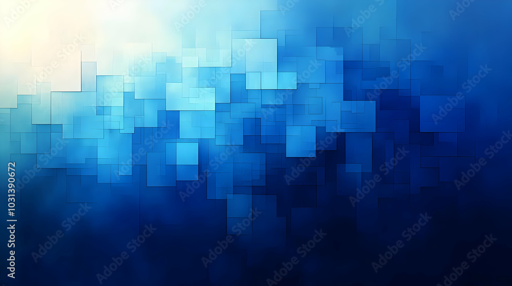 Wall mural Abstract blue pattern with overlapping squares creating a serene effect.