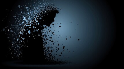 Obraz premium Illuminating Paths of Emotional Growth - 3D Human Silhouette Mind Map with Metallic Fragments for Self-Discovery Journey