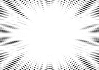 Halftone gradient sun rays pattern. Abstract halftone vector dots background. monochrome dots pattern. Vector background in comic book style with sunburst rays and halftone. Retro pop art design.