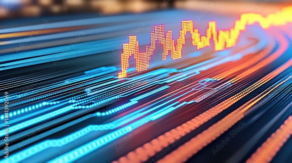 Poster abstract digital representation of data trends and analytics.