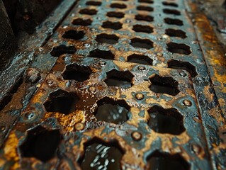 Rusted Metal Grid Texture: Close-Up of Weathered Industrial Design