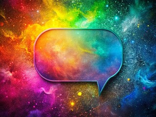 Empty Speech Bubble on Colorful Chalkboard Space Dust Background for Creative Global Communication Ideas and Concepts