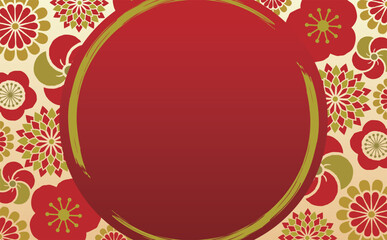 2025年 年賀状やバナーデザインに使えるお正月の和風・和モダンなお花(梅・菊)のフレーム背景素材