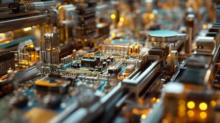 A fast-moving assembly line in an electronics factory, with small components being fitted into devices at high speed